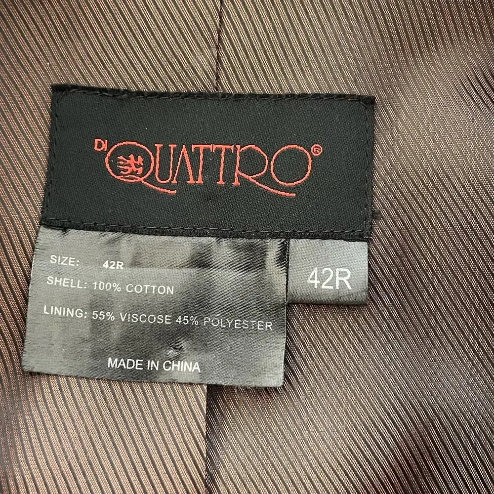 Di Quattro Mens Corduroy Sport Blazer Jacket 100% Cotton Preppy Black Sz 42R